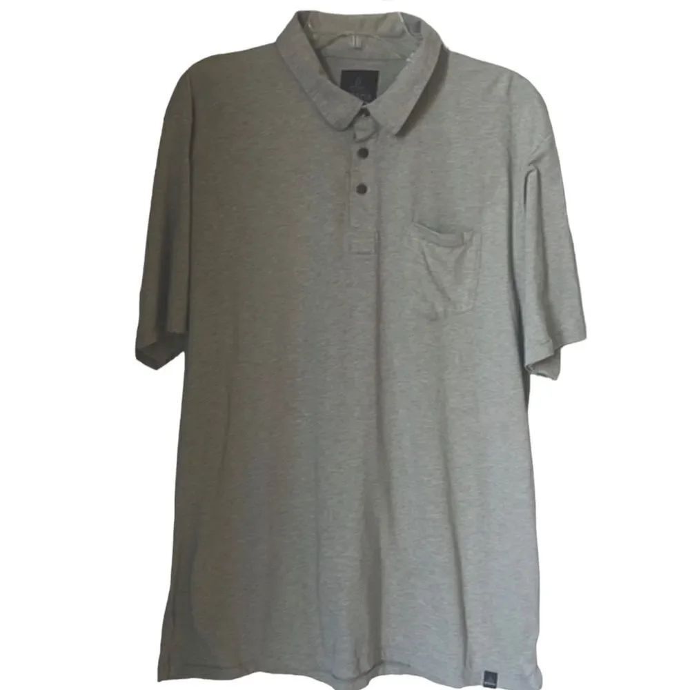 PrAna Men’s Short Sleeve Gray Organic Cotton Blend Polo Shirt sz XL